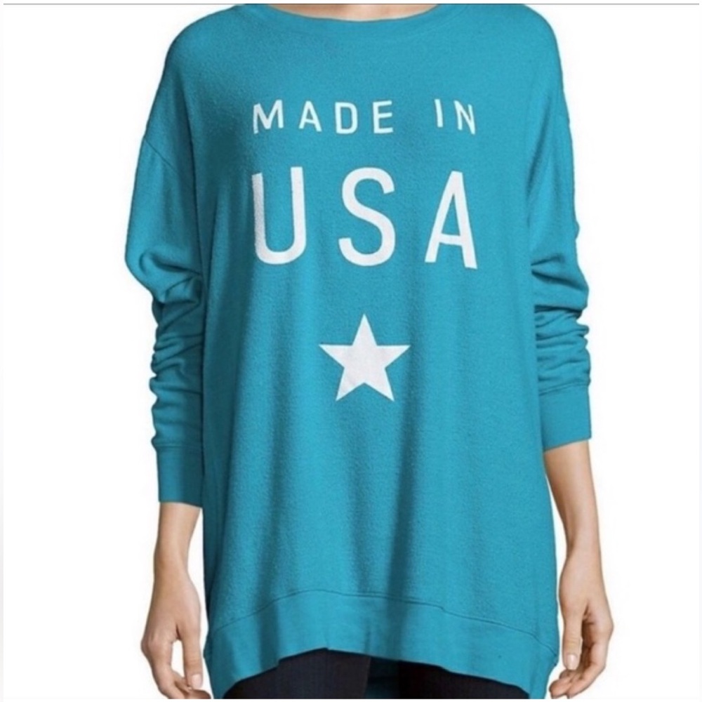 Wildfox Turquoise USA Star Oversized Sweatshirt